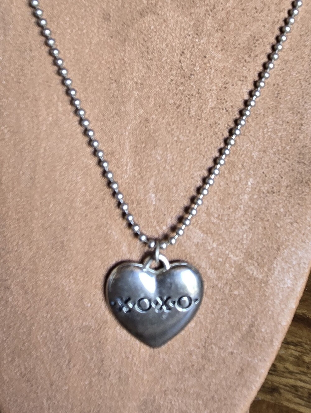 Silver Tone XOXO Heart Pendant Ball Chain Necklace 17"